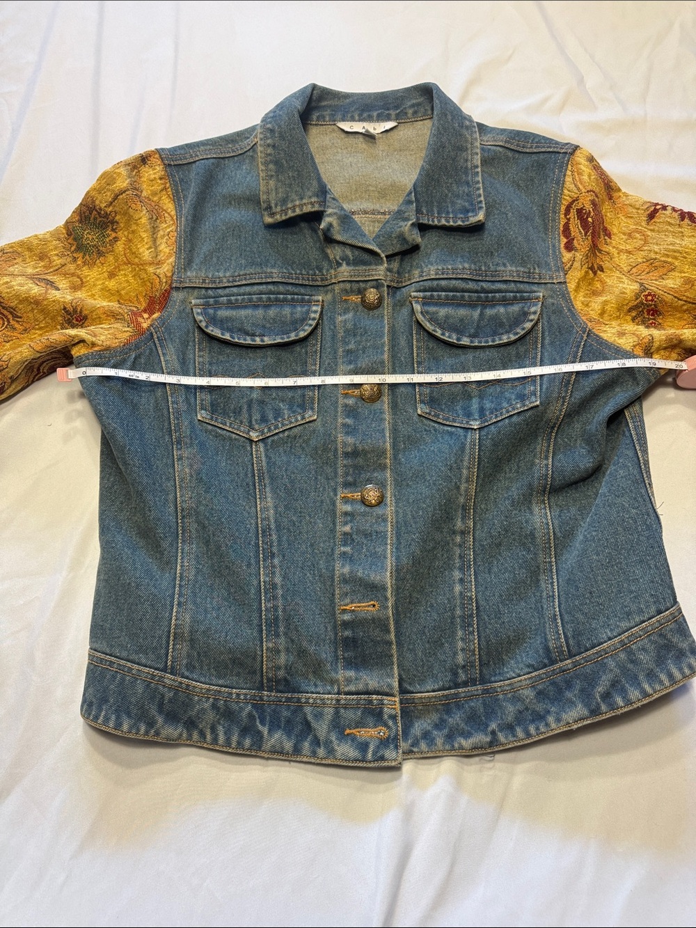 CAbi Blue Denim Jacket with Yellow & Red Patterned Sleeves - Picture 5 of 6